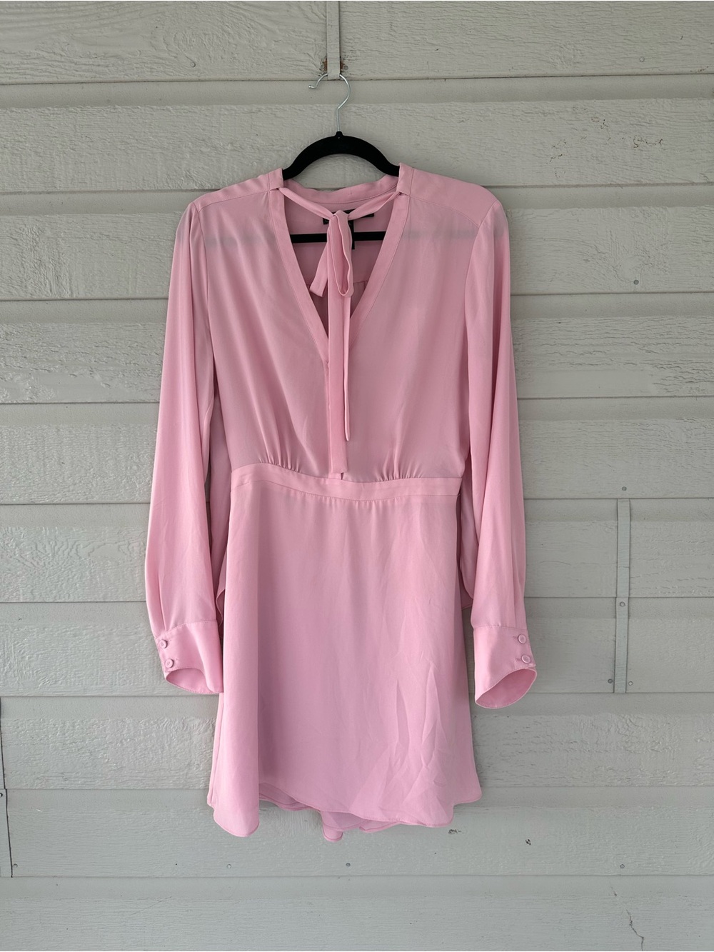 BCBGMaxAzria Light Pink Long-Sleeve Tie-Neck Mini Dress